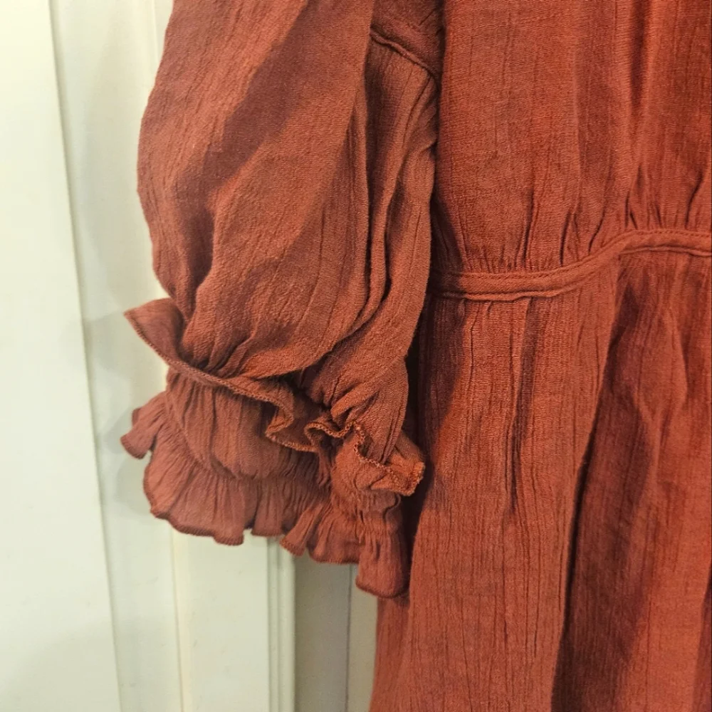 Rust Ruffle Tiered Tunic Top - Picture 2 of 5